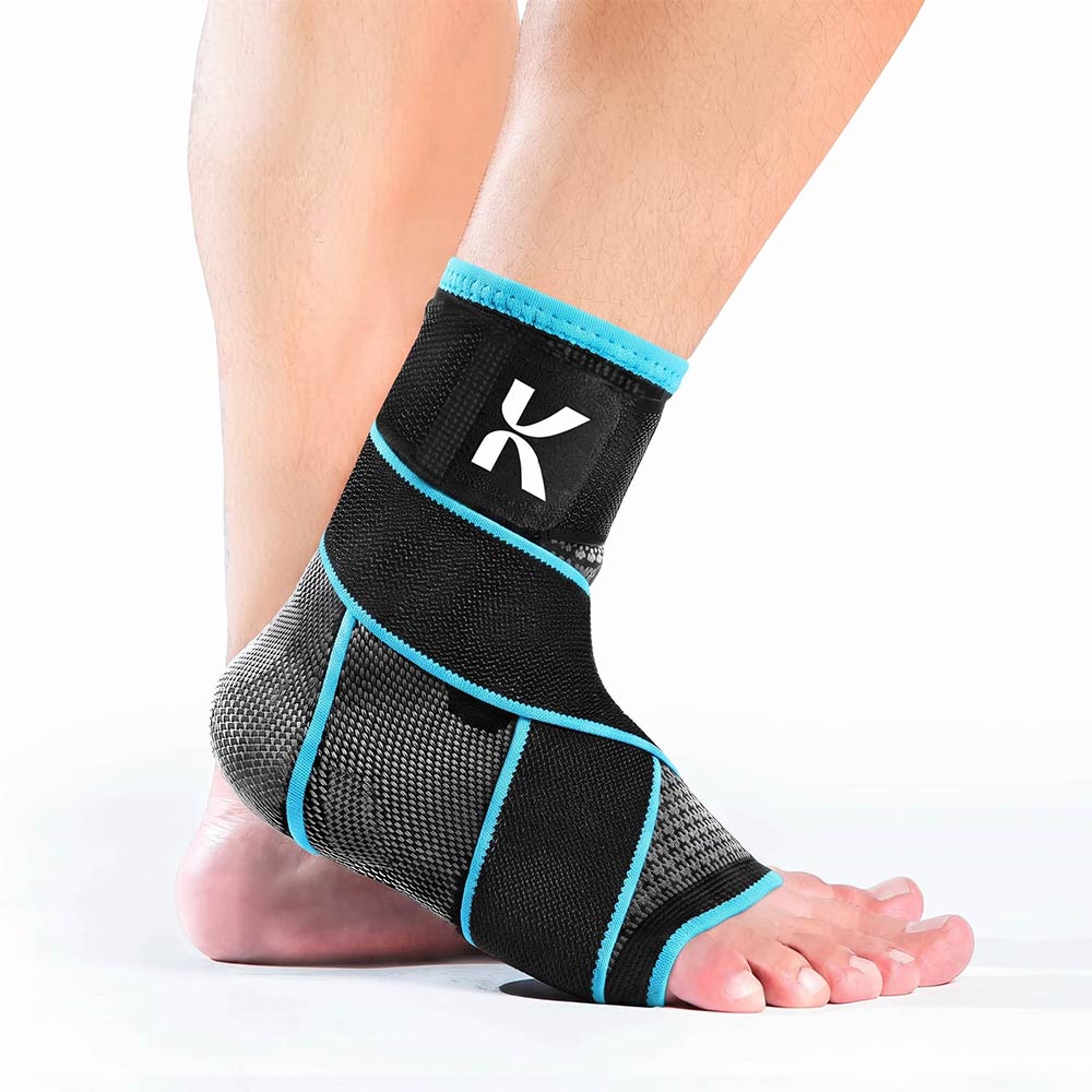Blue Koprezion Foot Sleeve worn around the foot and ankle