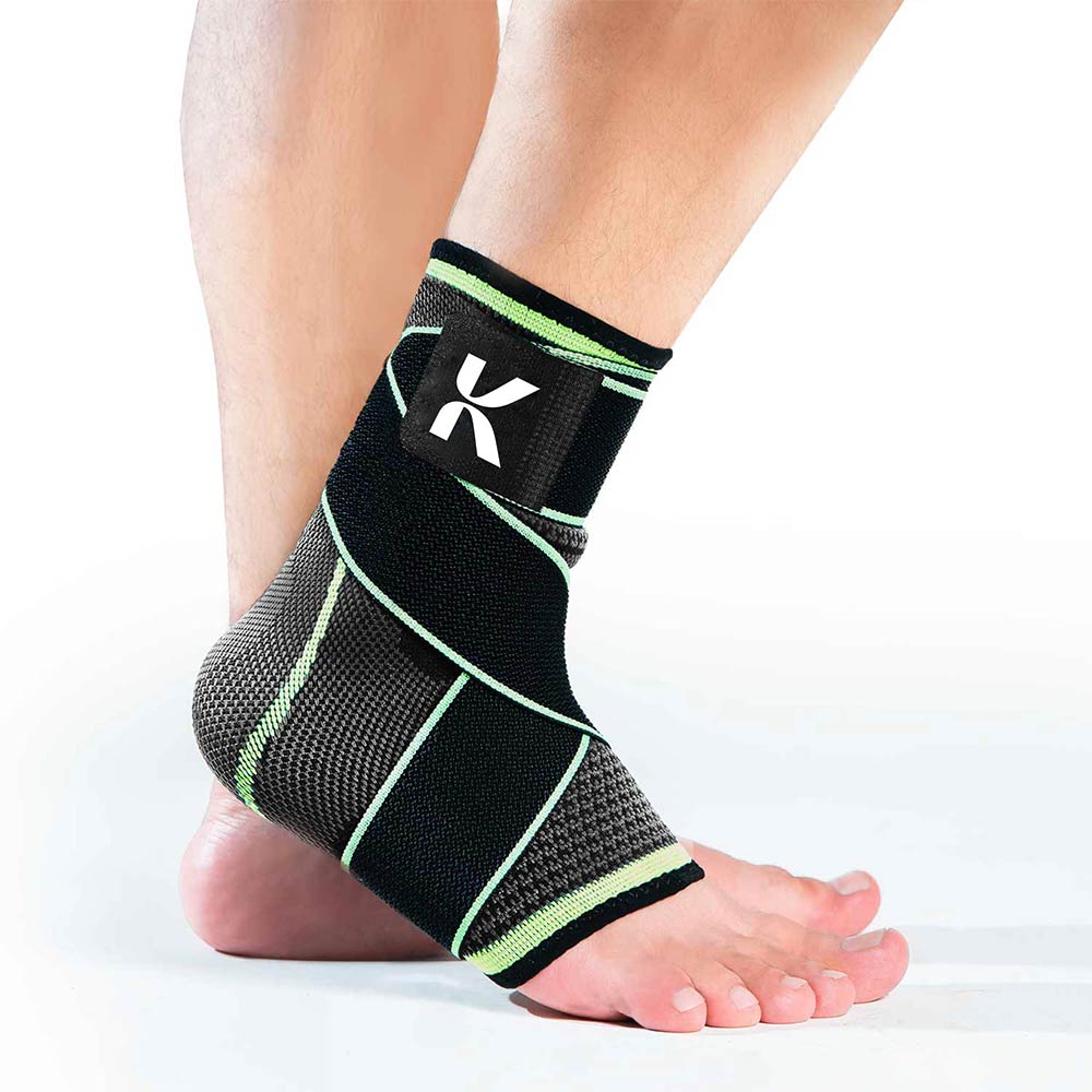 Green Koprezion Foot Sleeve worn around the foot and ankle