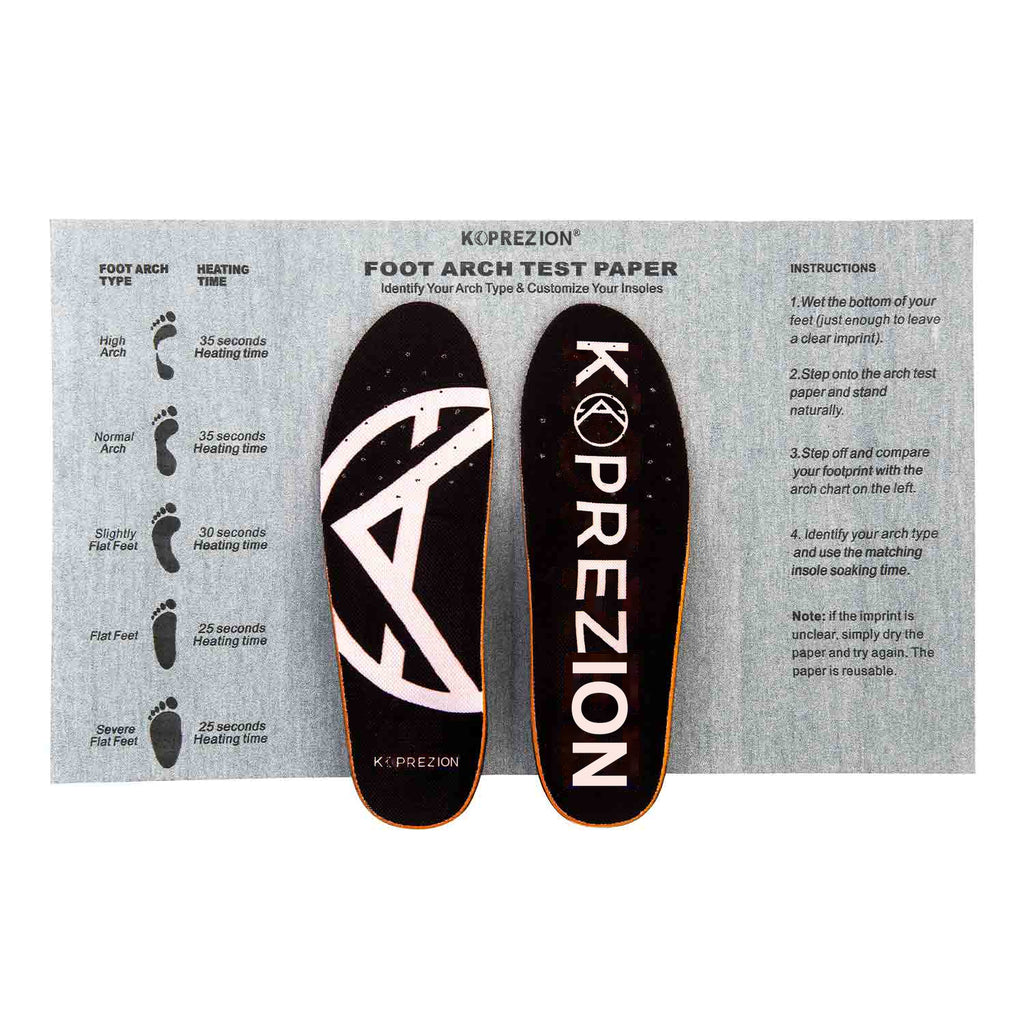 Koprezion insoles with foot arch test paper and instructions